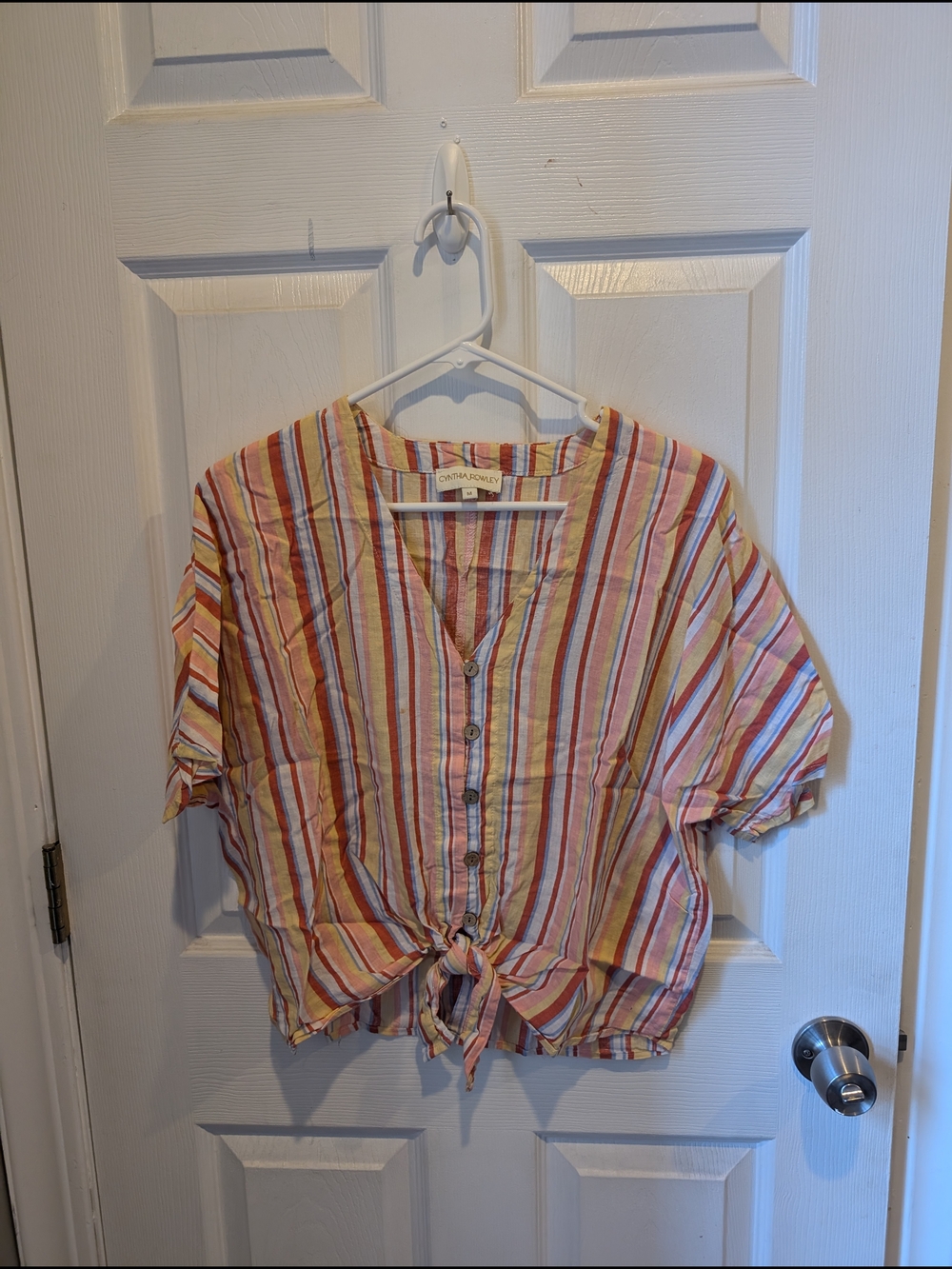 Cynthia Rowley Multicolor Striped Tie-Front Top